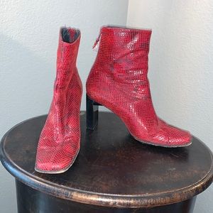 Stuart Weitzman Red Snakeskin Bootie